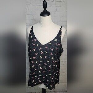 Shinestar Women's Sleeveless V Neck Top Tank size Lg Black Floral Career Fairy